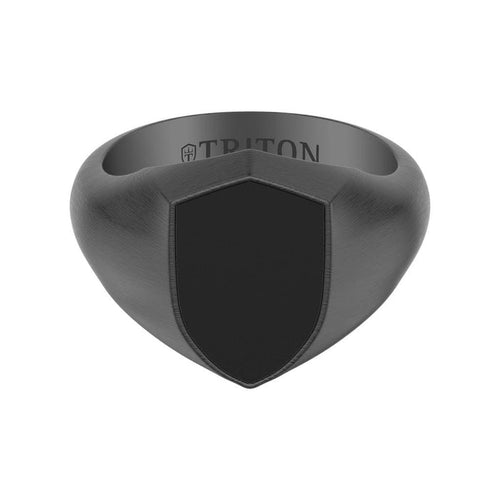 16.5MM Shield Black PVD over Sterling Silver Ring with Bold Shield Design and Brushed Finish
