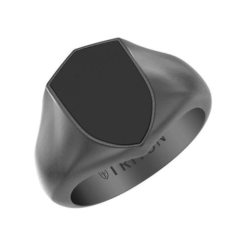 16.5MM Shield Black PVD over Sterling Silver Ring with Bold Shield Design and Brushed Finish