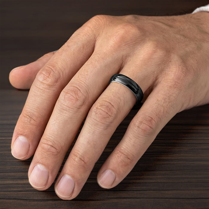 6MM Titanium Ring - Domed Black Satin Center and Bevel Edge