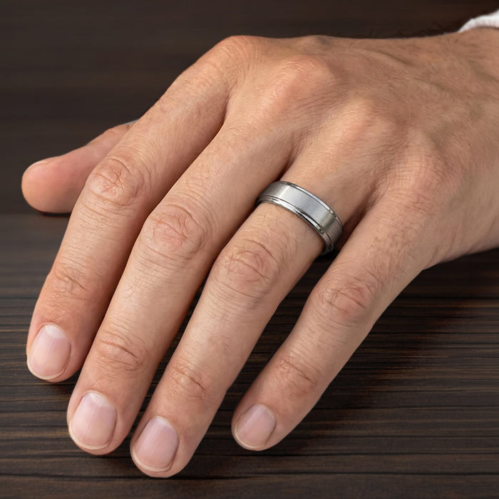 6MM Tungsten Carbide Ring - Satin Finish Center and Step Edge