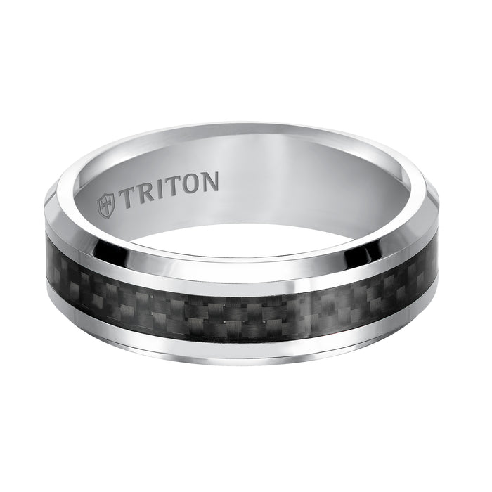 7mm Cobalt beveled edge comfort fit band with Black Carbon Fiber Inlay