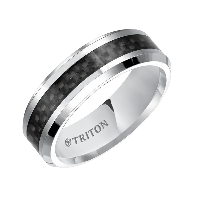7mm Cobalt beveled edge comfort fit band with Black Carbon Fiber Inlay