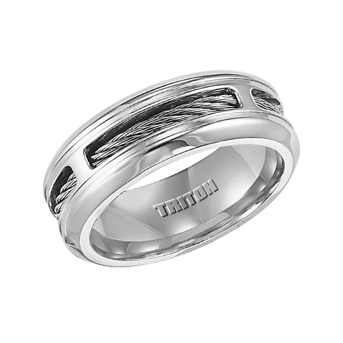 7mm Stainless steel comfort fit band with cable inlay