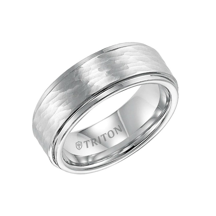 8mm Cobalt Step Edge Comfort Fit Band with Hammer Finish Center