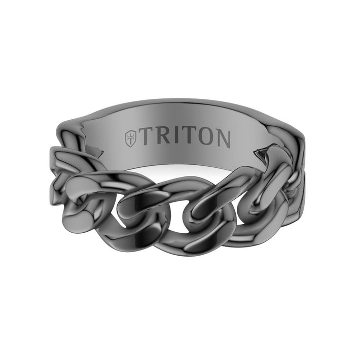 8MM Essentials Black Ruthenium over Sterling Silver Curb Link Center Ring with Polished Finish