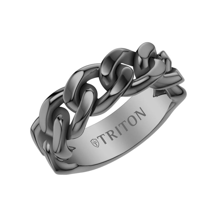 8MM Essentials Black Ruthenium over Sterling Silver Curb Link Center Ring with Polished Finish