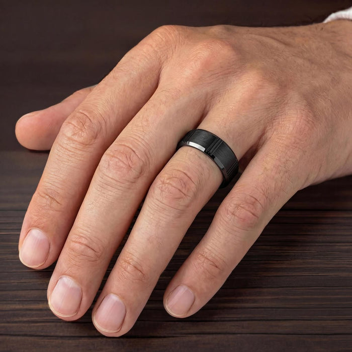 8MM Titanium Ring - Vertical Cut Center and Bevel Edge