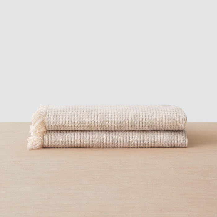Set of two tan waffle weave towels, tan