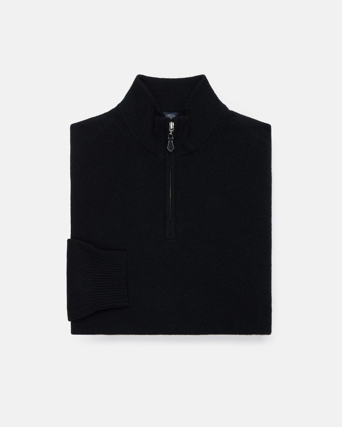 Black Lambswool Quarter Zip-up Sweater