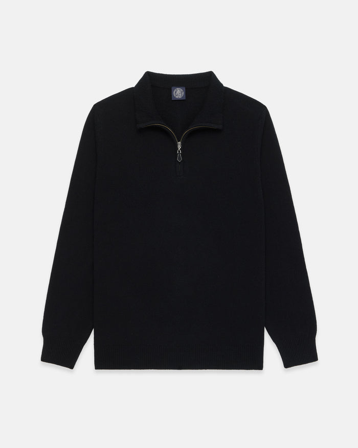 Black Lambswool Quarter Zip-up Sweater