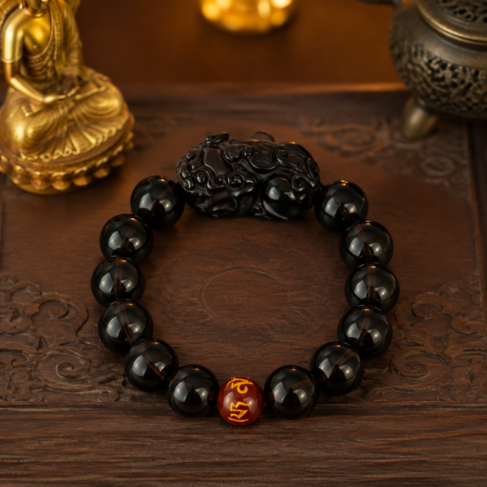 Black Stone & Dzi Accent Bracelet — Sacred Night