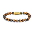 Brown Tiger Eye Beaded 8.5" Bracelet with Black Spinel