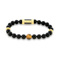 Brown Tiger Eye & Black Onyx Bead 8.5" Bracelet with Gold Plated Nugget Rondels & Black Spinel