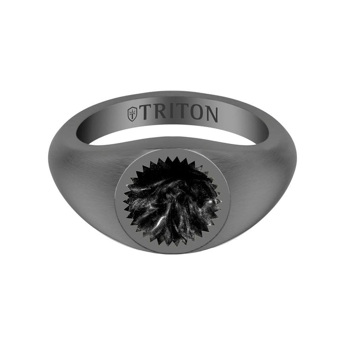 Brushed Black Rhodium Sterling Silver Essentials Signet Ring with Ceram8 Full Moon Inlay and J Curved Edge