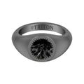 Brushed Black Rhodium Sterling Silver Essentials Signet Ring with Ceram8 Full Moon Inlay and J Curved Edge