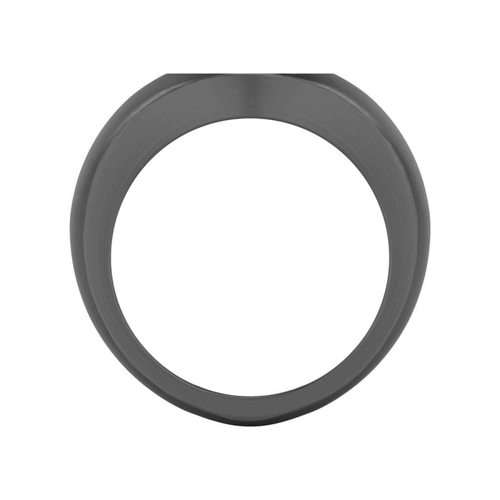 Brushed Black Rhodium Sterling Silver Essentials Signet Ring with Ceram8 Full Moon Inlay and J Curved Edge