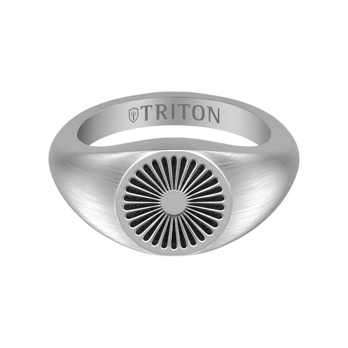 Brushed Matte Sterling Silver Essentials Signet Ring with Starburst Design and J Curved Edge