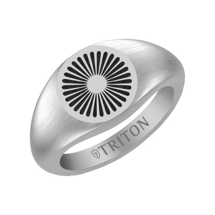 Brushed Matte Sterling Silver Essentials Signet Ring with Starburst Design and J Curved Edge