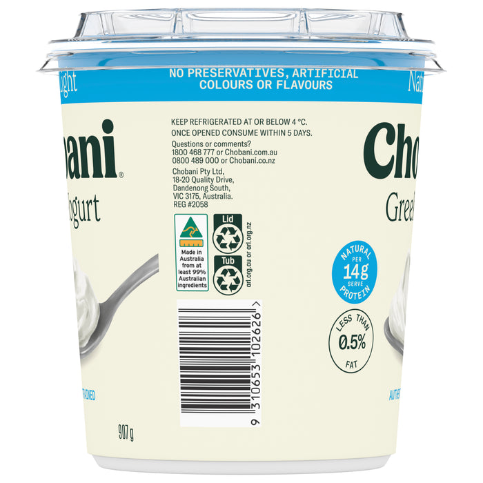 Chobani Tub Natural Light 907G X 6
