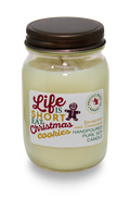 Serendipity Soy Candle Company Bayberry and Cinnamon scented candle, with "Life is Short, Eat Christmas Cookies" on the label