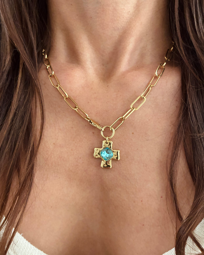 Chunky Cross Chain - Aqua Blue