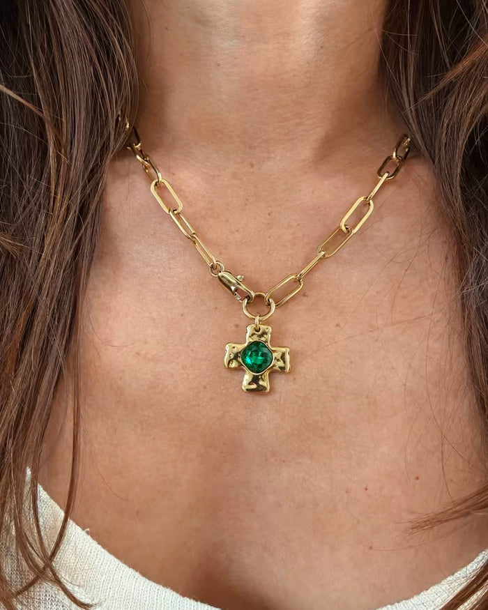 Chunky Cross Chain - Emerald Green