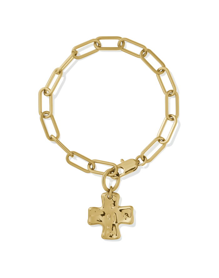 Chunky Cross Bracelet in gold, style A product shot on white background