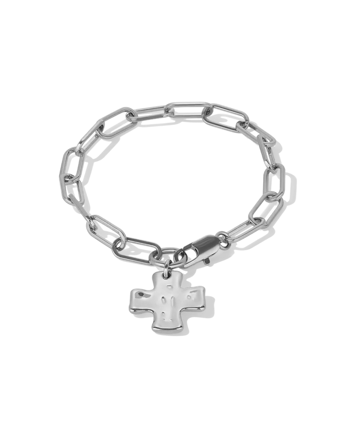Silver Chunky Cross Bracelet, style B product shot on white background