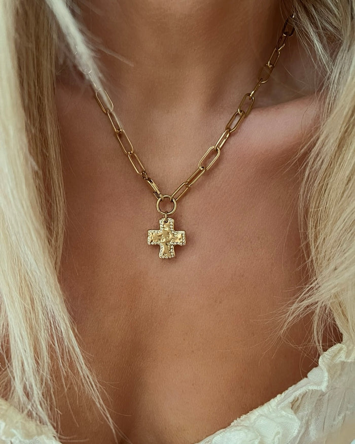 Chunky Cross Chain Necklace - Crystal Edge