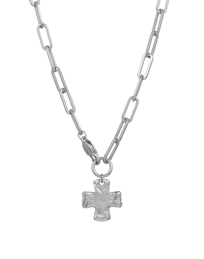 Chunky Chain Cross Necklace in silver, style A product shot on white background
