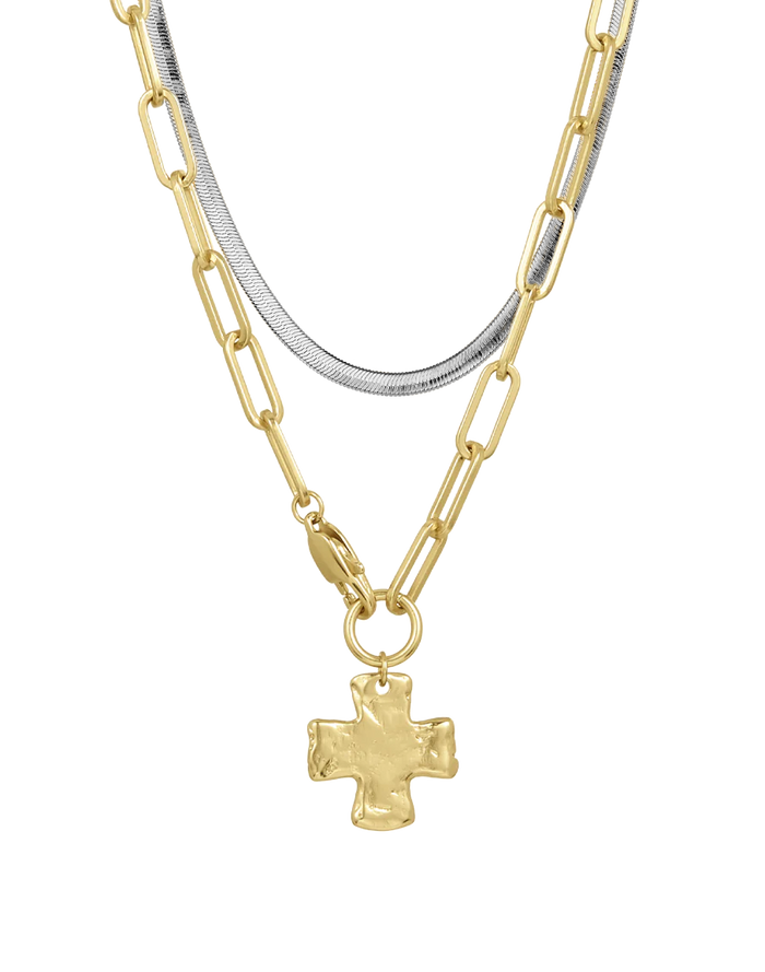 Chunky Cross Necklace Set - Mixed Metals