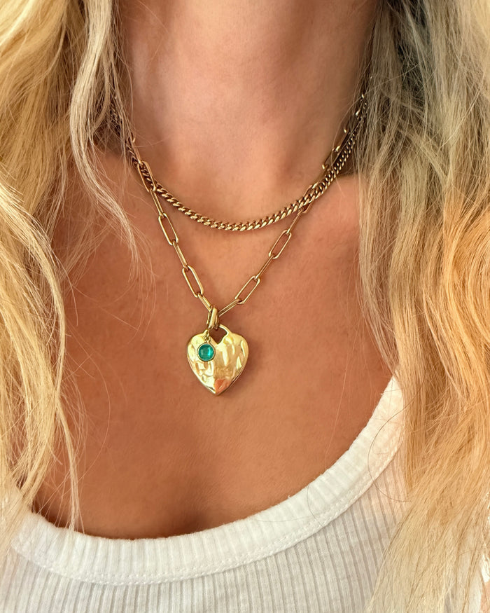 Chunky Heart Birthstone Necklace
