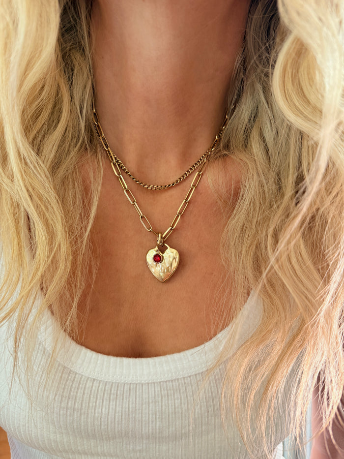 Chunky Heart Birthstone Necklace