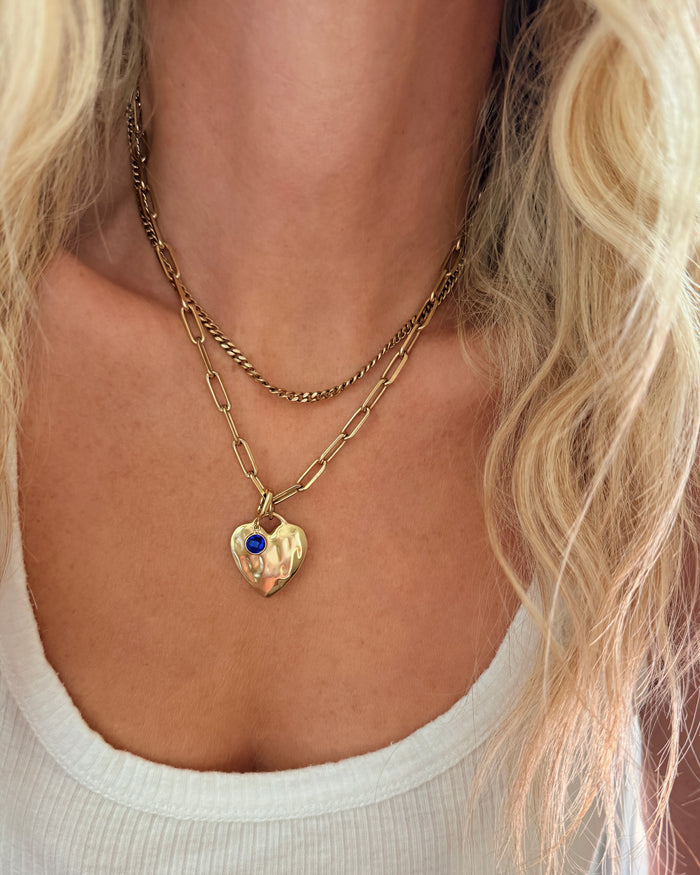 Chunky Heart Birthstone Necklace