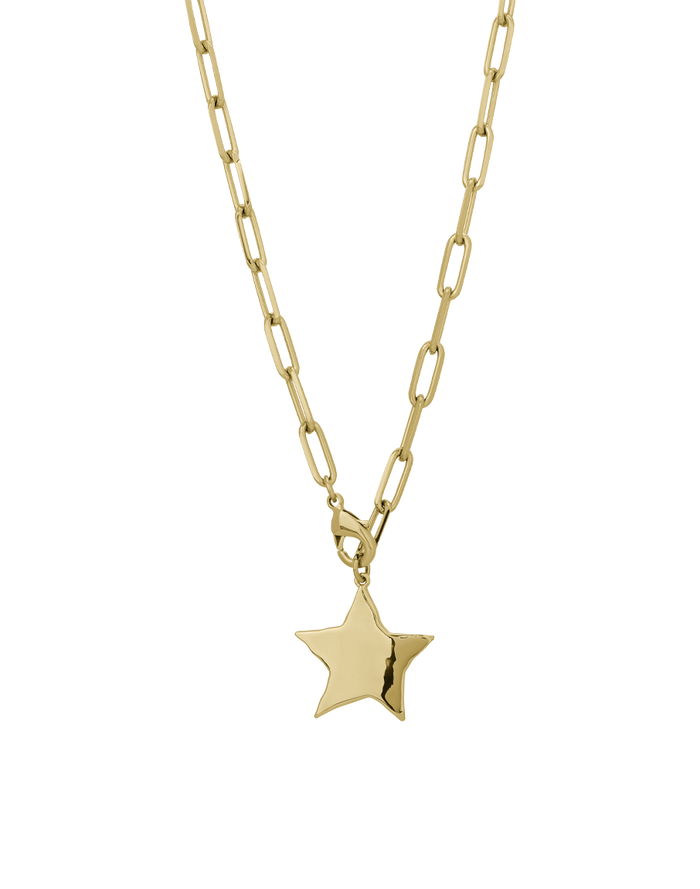 Gold chunky paperclip chain necklace with large solid polished star pendant
