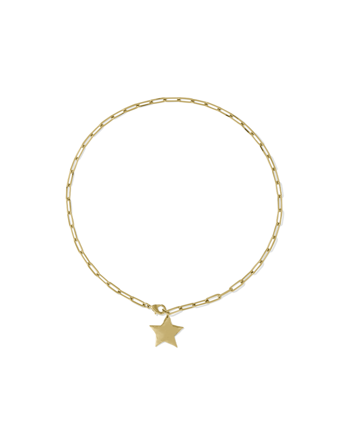 Gold chunky paperclip chain necklace with large solid polished star pendant