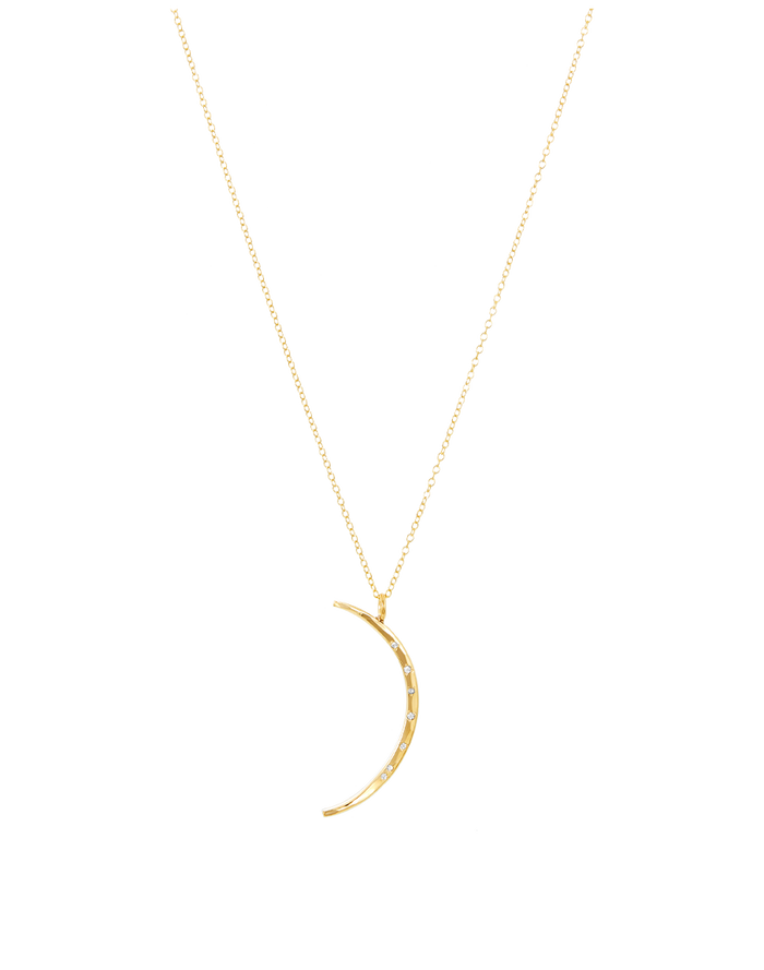 Diamond Luna Moon Necklace in gold, style A product shot on white background