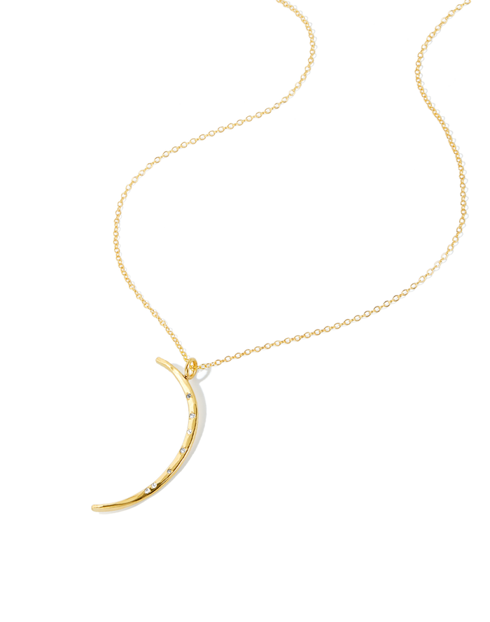 Diamond Luna Moon Necklace in gold, style B product shot on white background