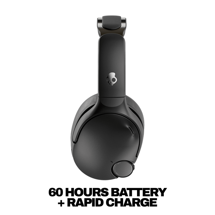 Black headphones with a brand logo on a white background | True Black