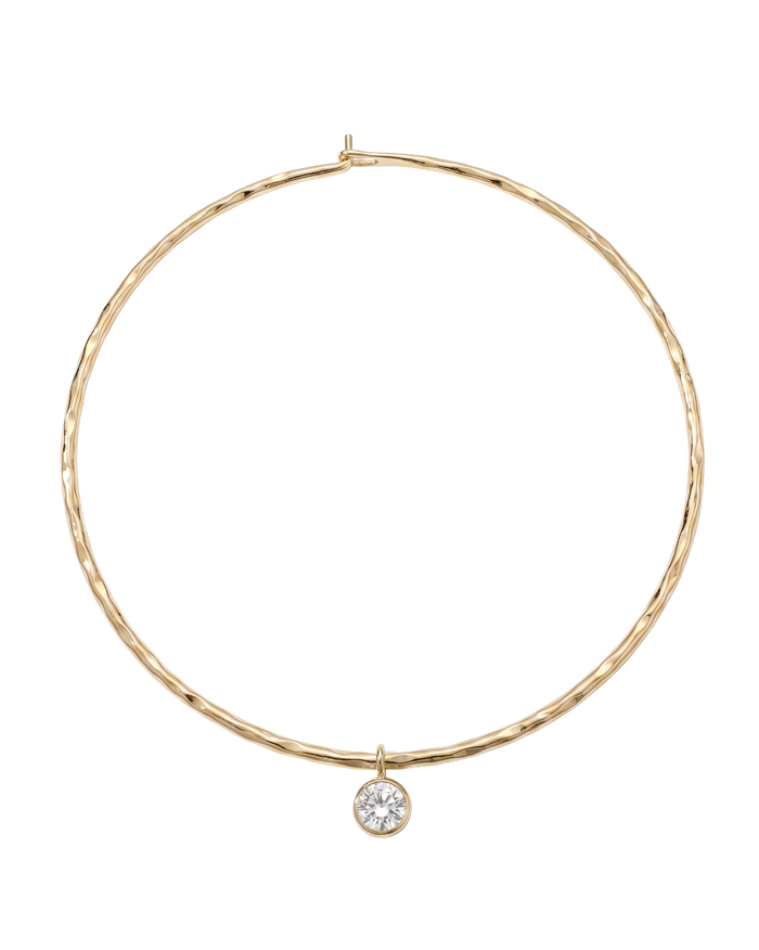Gold rigid collar necklace with crystal accents