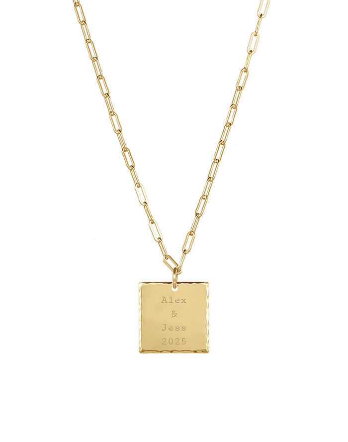 Square Necklace in gold, style A product shot on white background