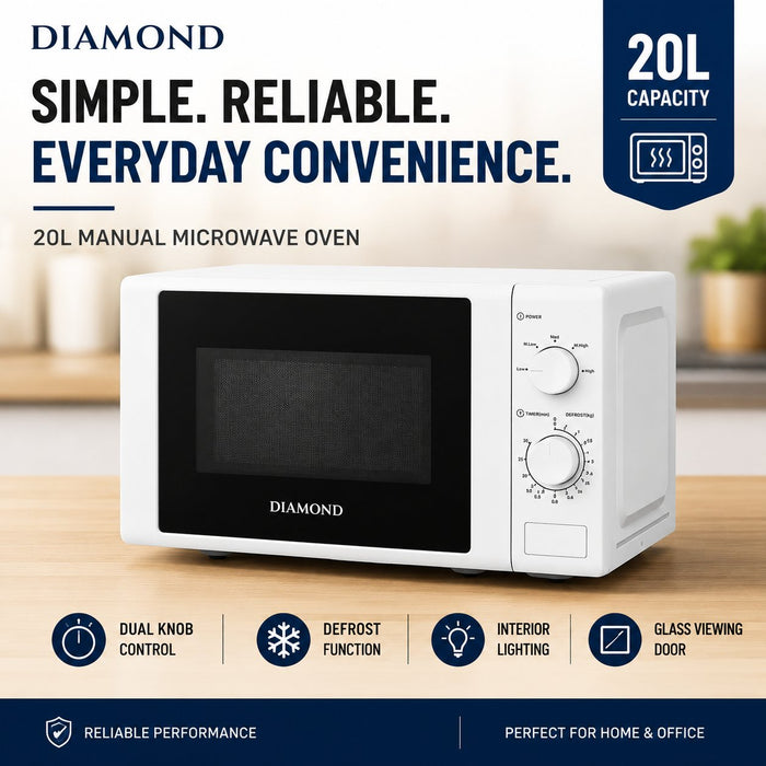Diamond 20L 700W microwave oven controls and interior