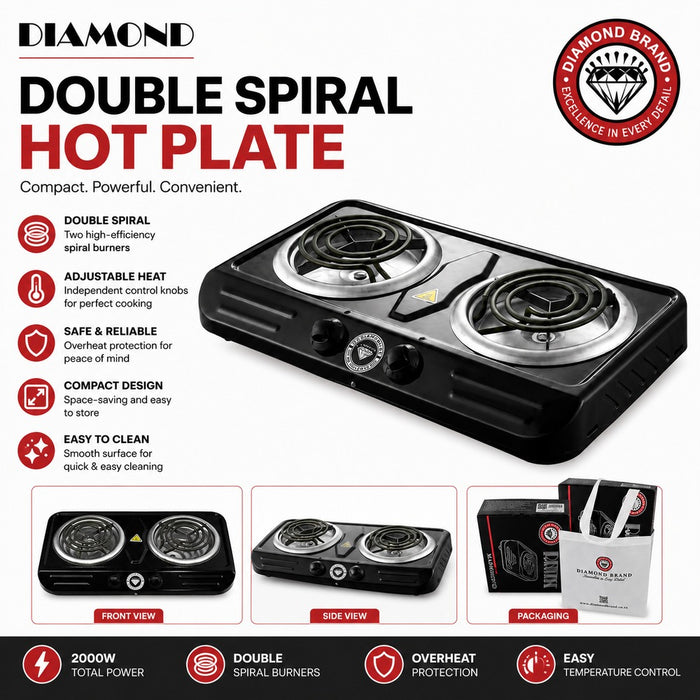 Diamond Double Spiral Hotplate black showing two spiral plates