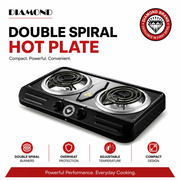 Diamond Double Spiral Hotplate black compact electric cooker