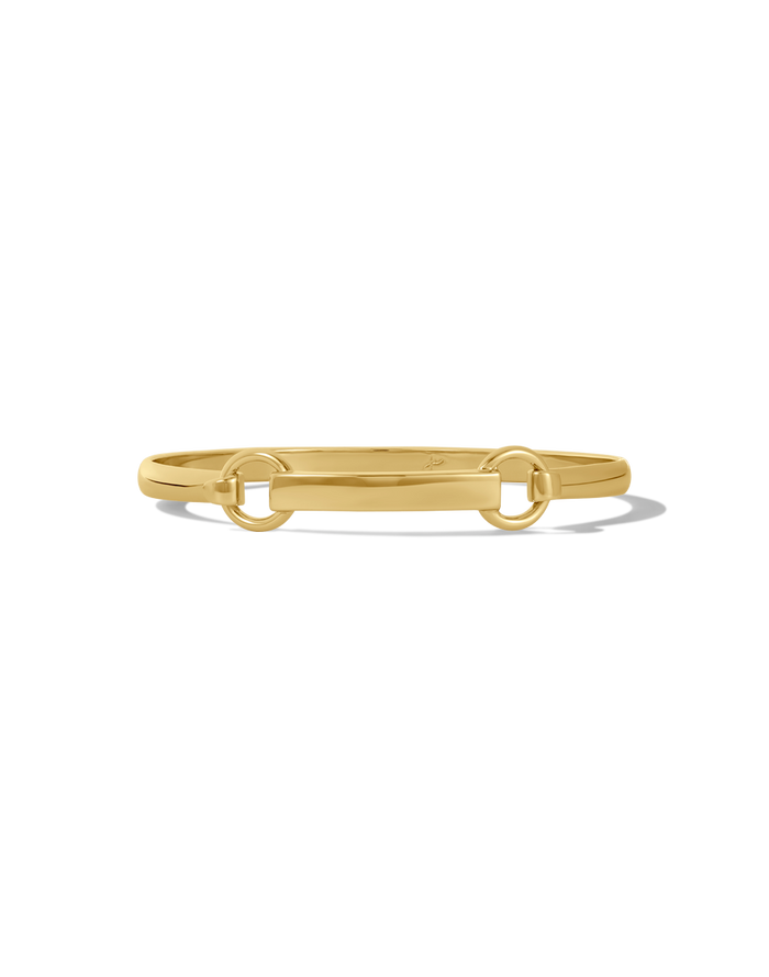 Gold bar bangle bracelet with hardware clasp detail