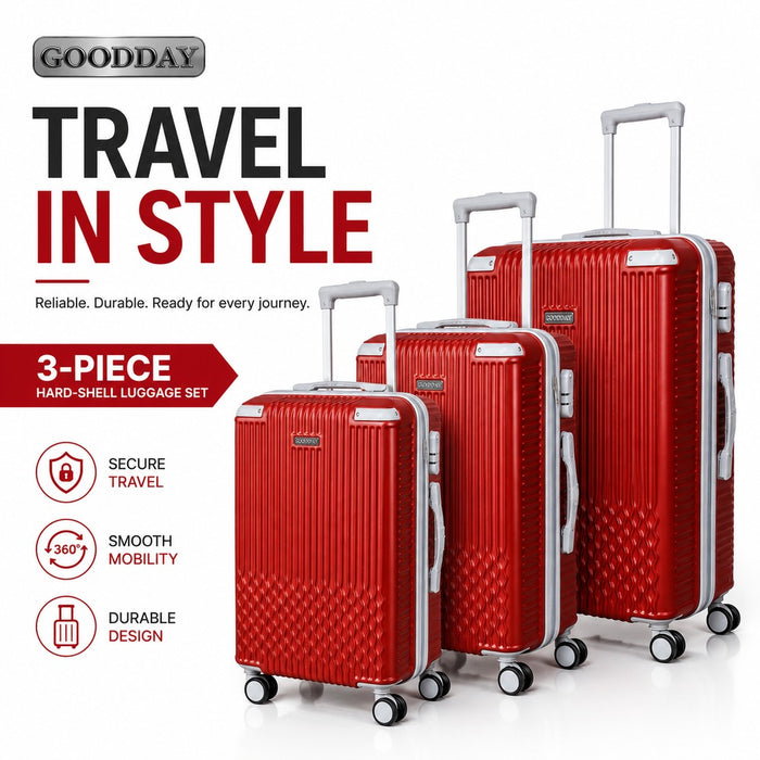 Goodday 3-piece red hard-shell luggage set – travel in style