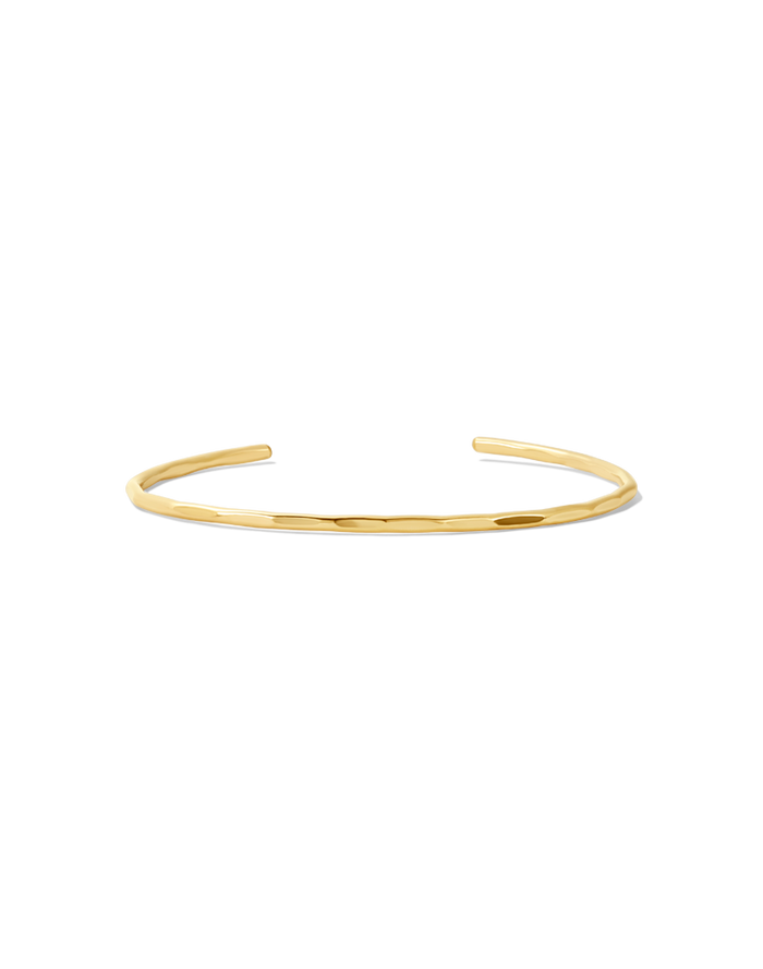 Gold hammered open cuff bracelet, front view