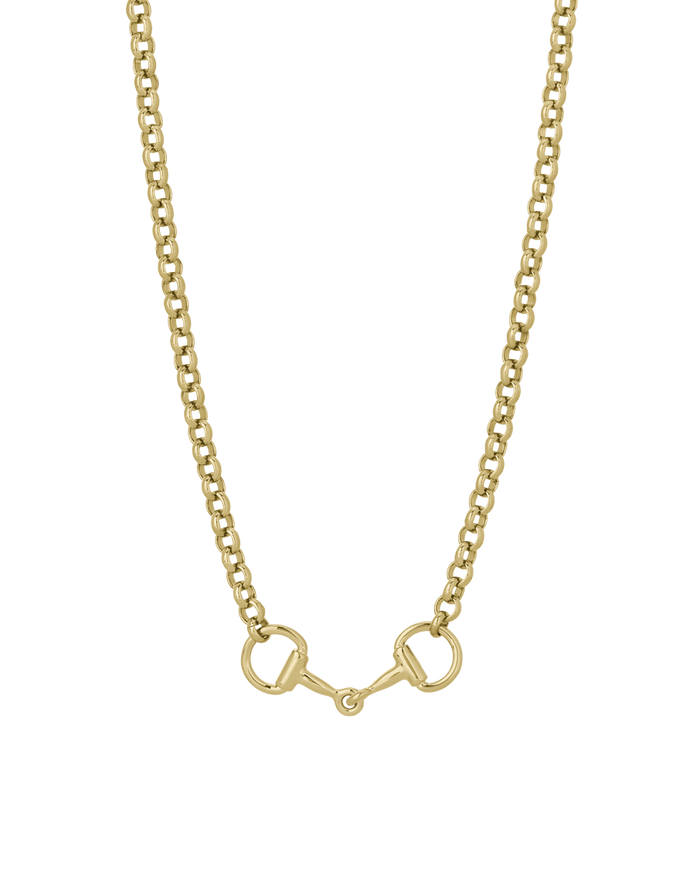 Horse Bit Necklace in gold product shot on white background