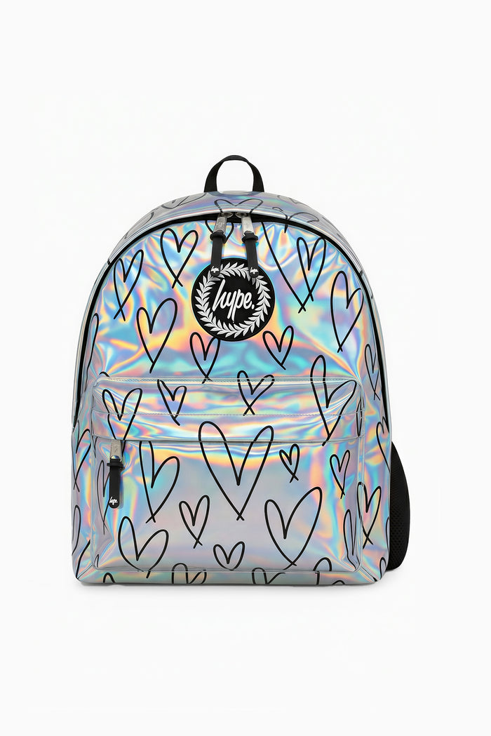 Hype Girls Holographic Glitter Scribble Hearts Backpack