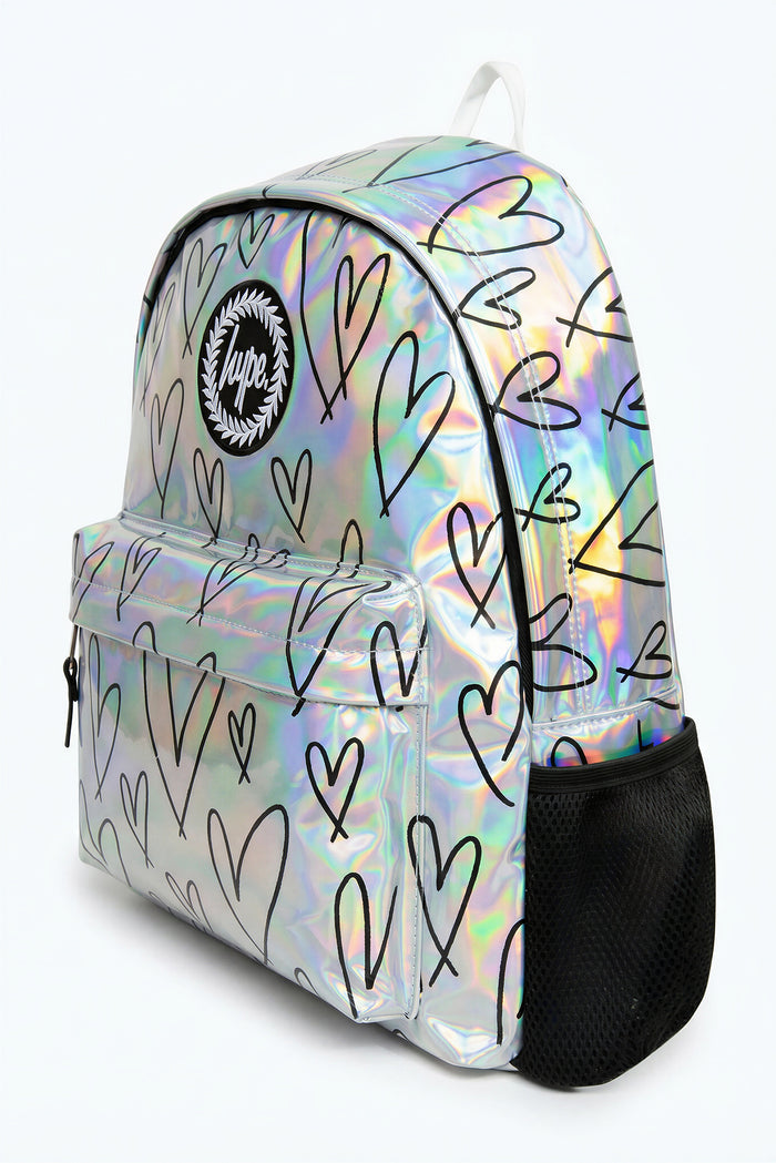 Hype Girls Holographic Glitter Scribble Hearts Backpack
